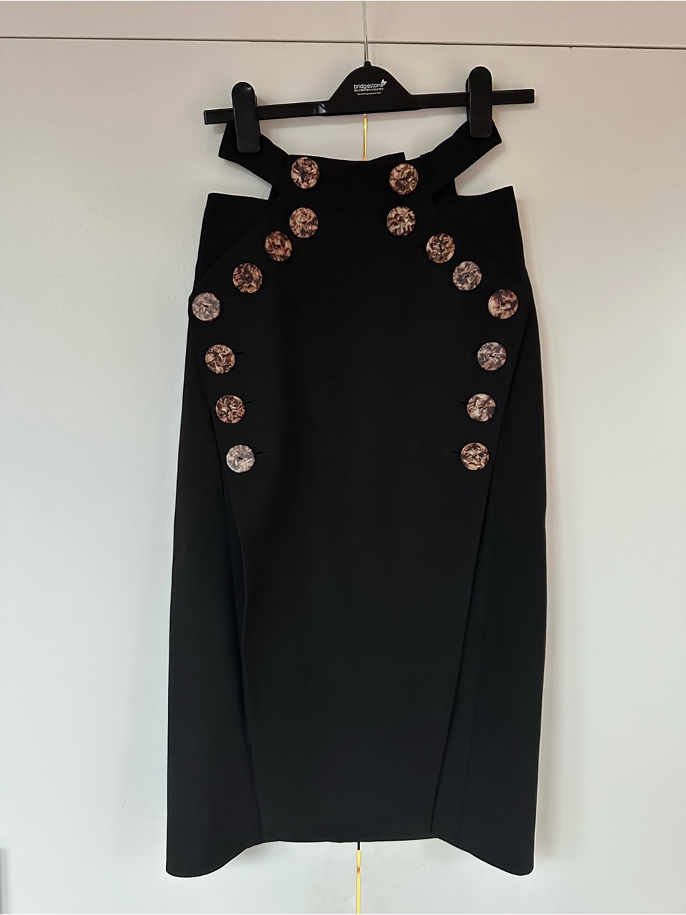 Black High-Waist Pencil Skirt with Decorative Buttons by Acler